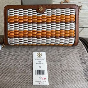 Tory Burch Emerson Woven Wristlet Zip Continental Wallet $378
